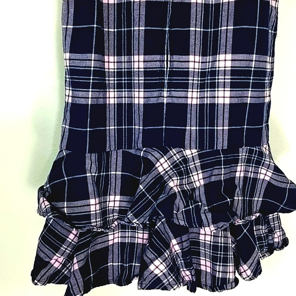 Gymboree Dress romper plaid ruffle navy pink MIDI drop waist bow